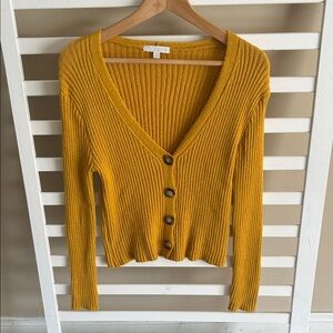 Don't Ask Why Mustard Yellow Ribbed Button Down Cardigan Sweater One Size